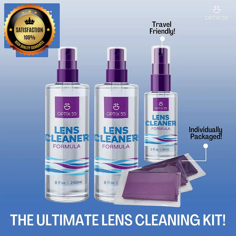 Lens Cleaner Spray Kit - Alcohol & Ammonia Free (2) 8oz + (1) 2oz Eye Glasses 4