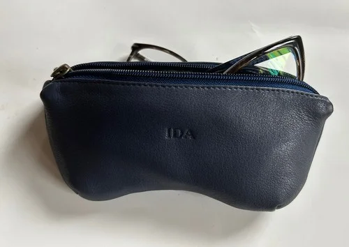 Levenger Double Eyeglass Blue Leather Belt Loops Travel Padded Zip Soft Case