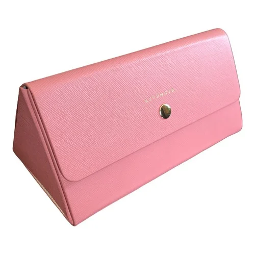 Levenger Leather Triangle Eyeglass Folding Case Pink Blush Folds Flat, New