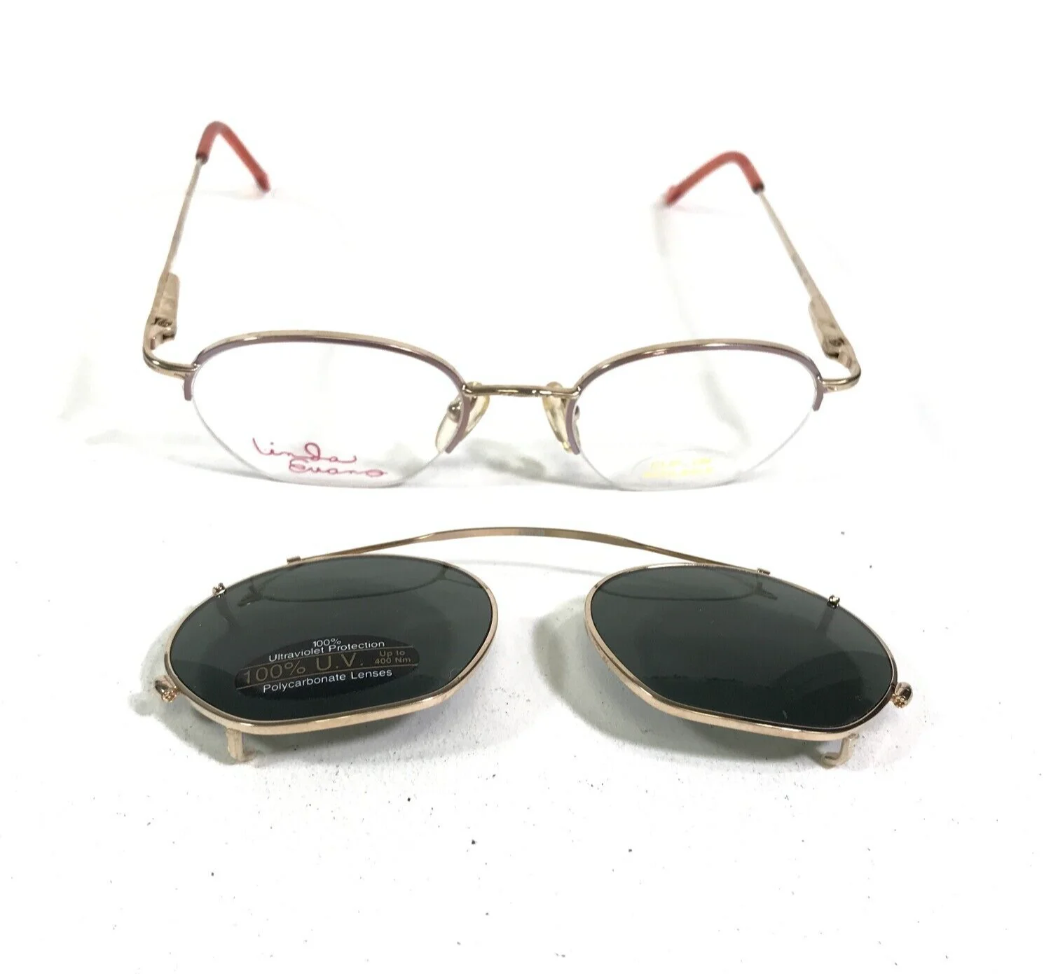 Linda Evans Eyeglasses Frames 207 SOFT ROSE Gold Round w/ Clip On Lenses 2