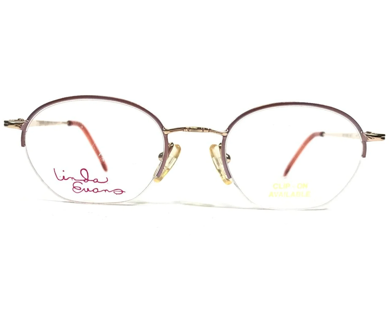 Linda Evans Eyeglasses Frames 207 SOFT ROSE Gold Round w/ Clip On Lenses 3