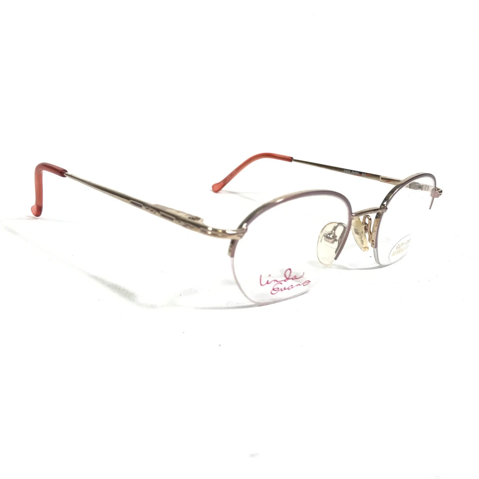 Linda Evans Eyeglasses Frames 207 SOFT ROSE Gold Round w/ Clip On Lenses 4