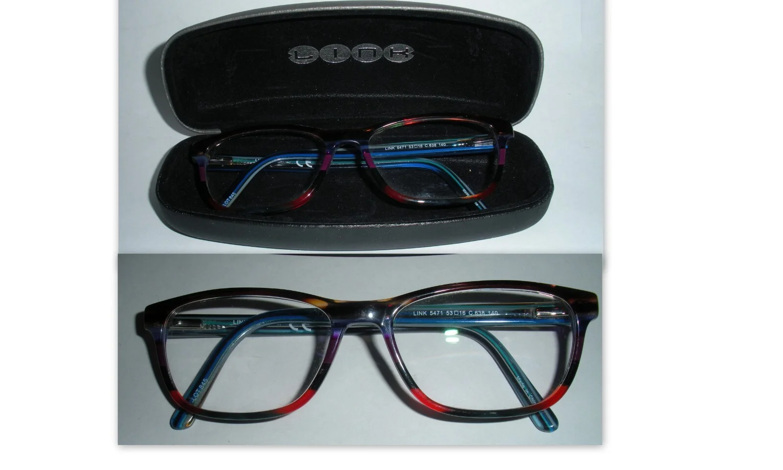 LINK Occhiali Rainbow Colored Eyeglass Frames! 5471 C.638 W/Case! 53{}16 140MM!
