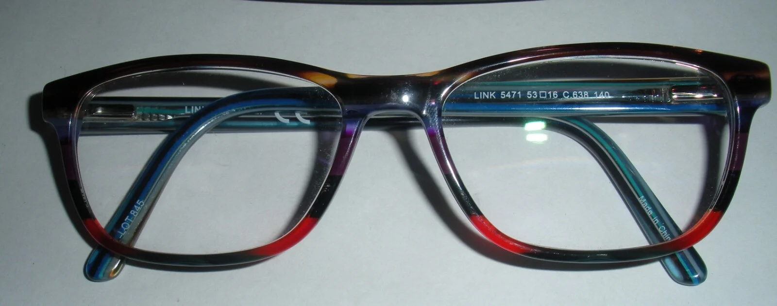 LINK Occhiali Rainbow Colored Eyeglass Frames! 5471 C.638 W/Case! 53{}16 140MM! 3