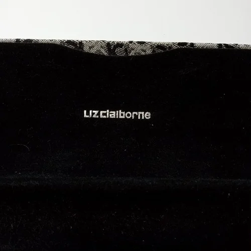 Liz Claiborne Eyeglasses Clam Shell Hard Case Fabric Cover Blk/Wht Logo Pattern 4
