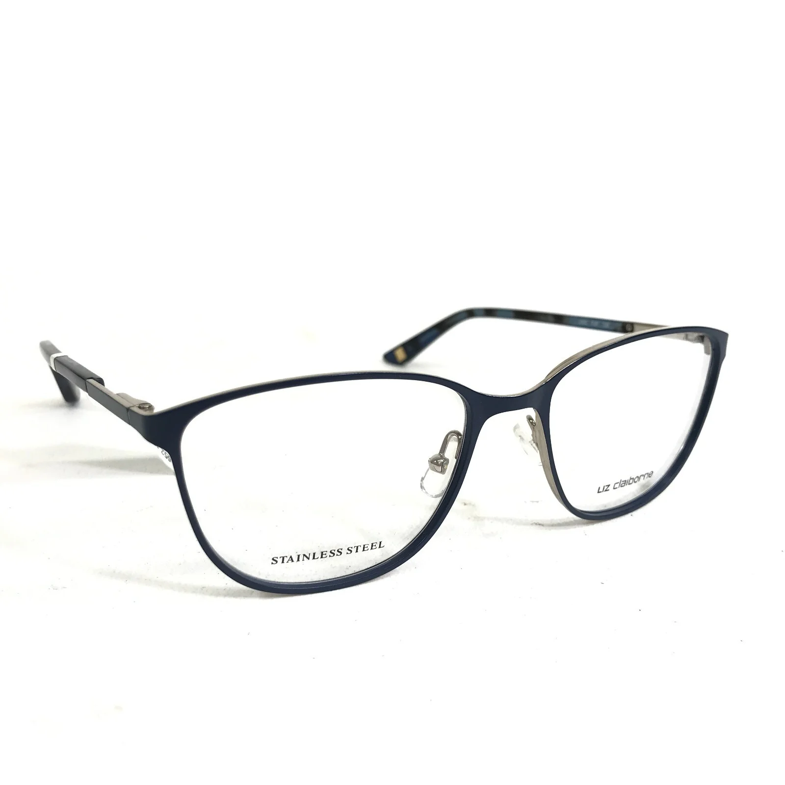 Liz Claiborne Eyeglasses Frames L652 PJP Blue Silver Cat Eye Full Rim 52-17-135 2