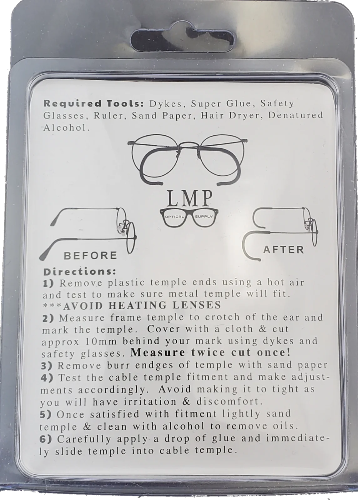 LMP Optical 1.30 mm Eyeglass Adult Cable Conversion Temple Tip Rubberized Kit 4