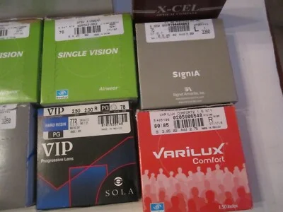 LOT OF 13 EYE GLASS LENSES IN THE ORIGINAL BOX - VARILUX, SOLA, ESSILOR, KODAK 3