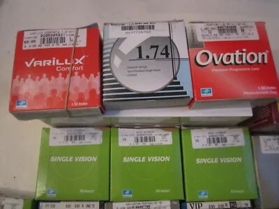 LOT OF 13 EYE GLASS LENSES IN THE ORIGINAL BOX - VARILUX, SOLA, ESSILOR, KODAK 4