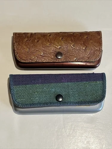 Lot Of 2 Vintage Unbranded Eyeglass Cases Brown And Green/blue/purple Hard Case