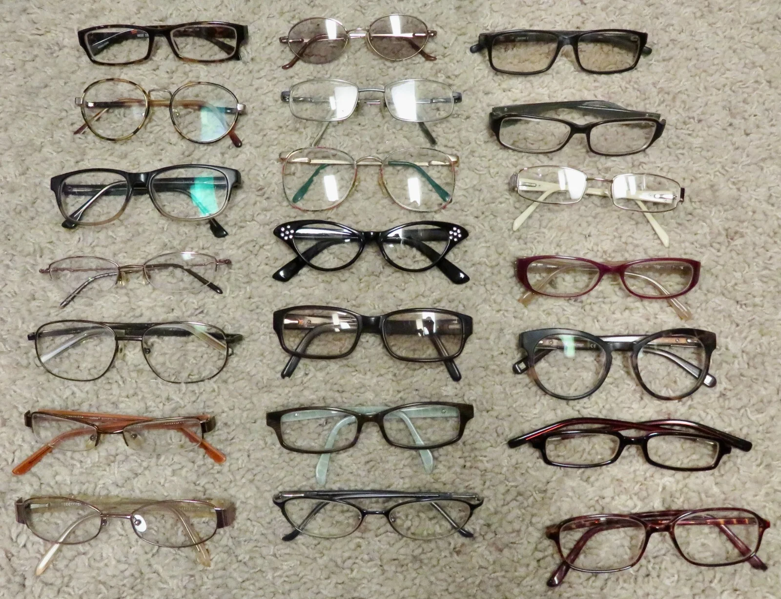 Lot of 21 eyeglass frames for parts or repair