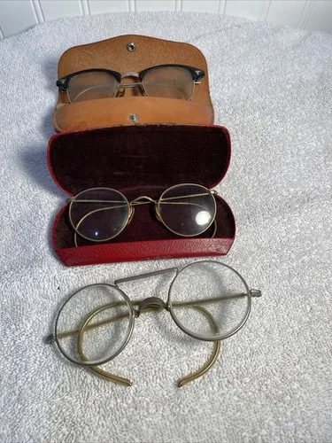Lot Of 3 -2-1920’s vintage wire rim eyeglasses and 1-1960’s? Eyeglasses