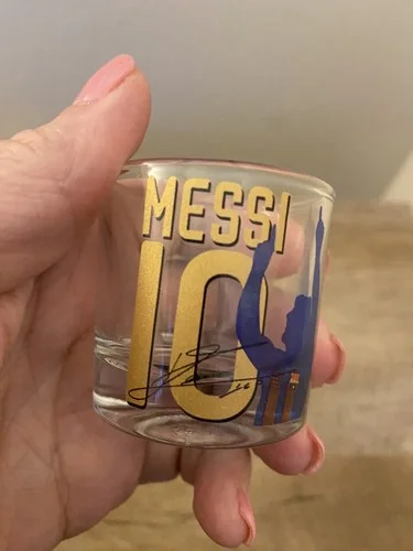 Lot Of 4 Clear FBS Shot Glasses Football Soccer Pique Iniesta Puyol Messi