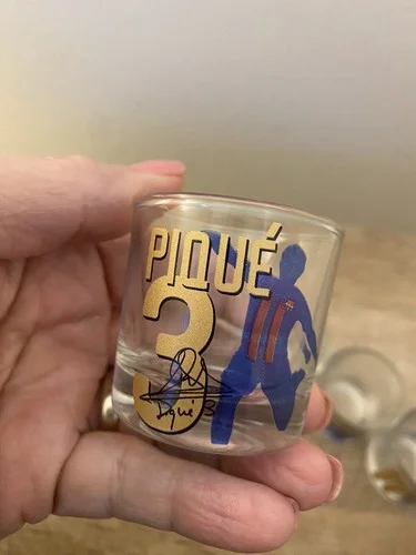 Lot Of 4 Clear FBS Shot Glasses Football Soccer Pique Iniesta Puyol Messi 3