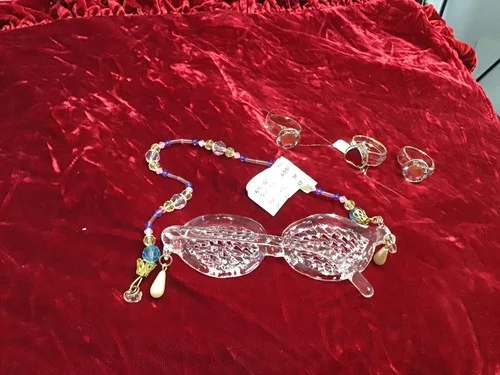 LOT of GLASS Christmas ornaments…eyeglasses & Rings, new 2