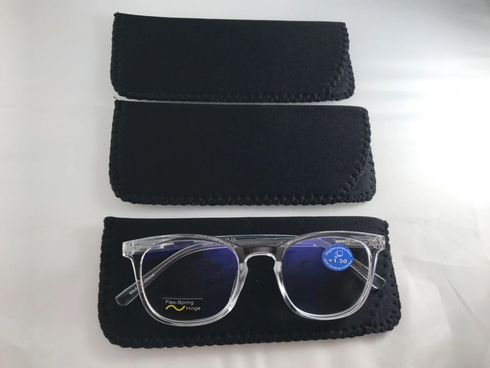 ~LOT of THREE~ All BLACK Neoprene Eyeglass Soft Reading Glass Cases Pouch 3