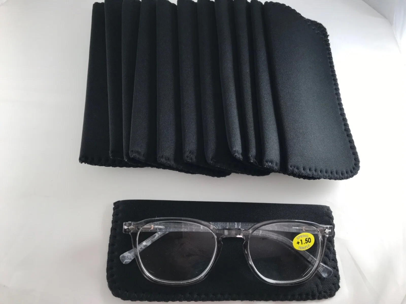 ~LOT of TWELVE~ All BLACK Neoprene Eyeglass Soft Reading Glass Cases Pouch