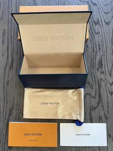 Louis Vuitton Navy Blue Eyeglass Sunglass Case, Box and Dust Bag NEW! 3x2.5x6.5 2