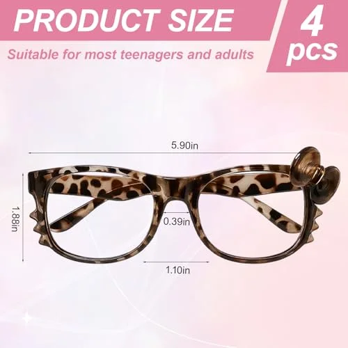 LQDXZQ 4-Pack Non-Prescription Glasses, Cheetah Print Glasses,Fashionable and Lightweight, Perfect for Daily Use and Costume Parties 2
