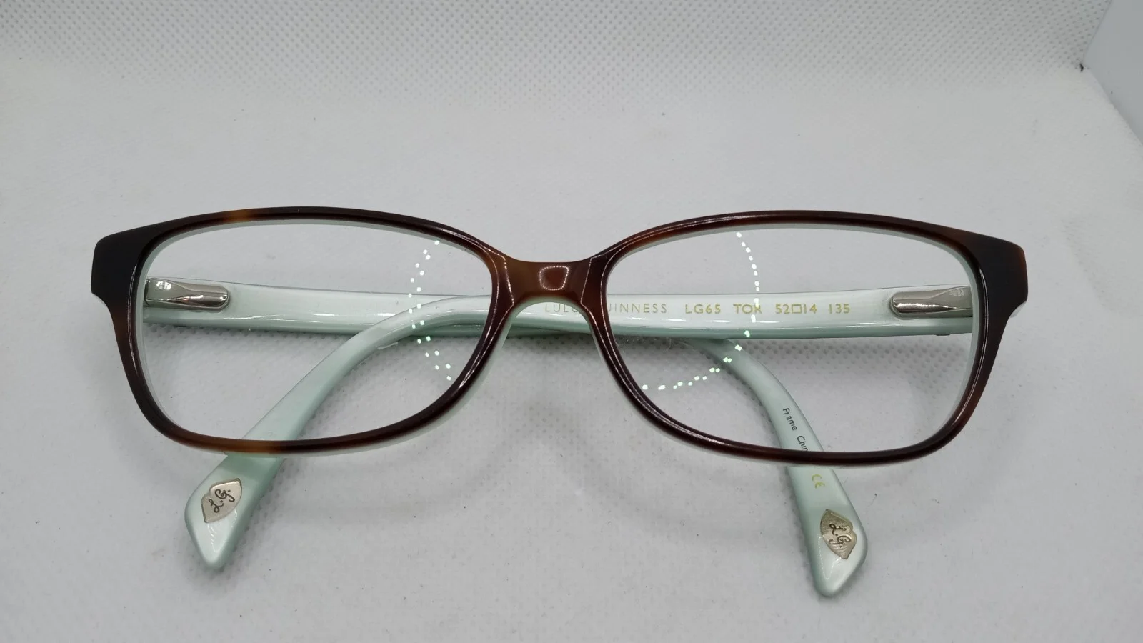 Lulu Guinness Eyeglasses Frames Black & White Polkadot Arms Tortoise Mint Green