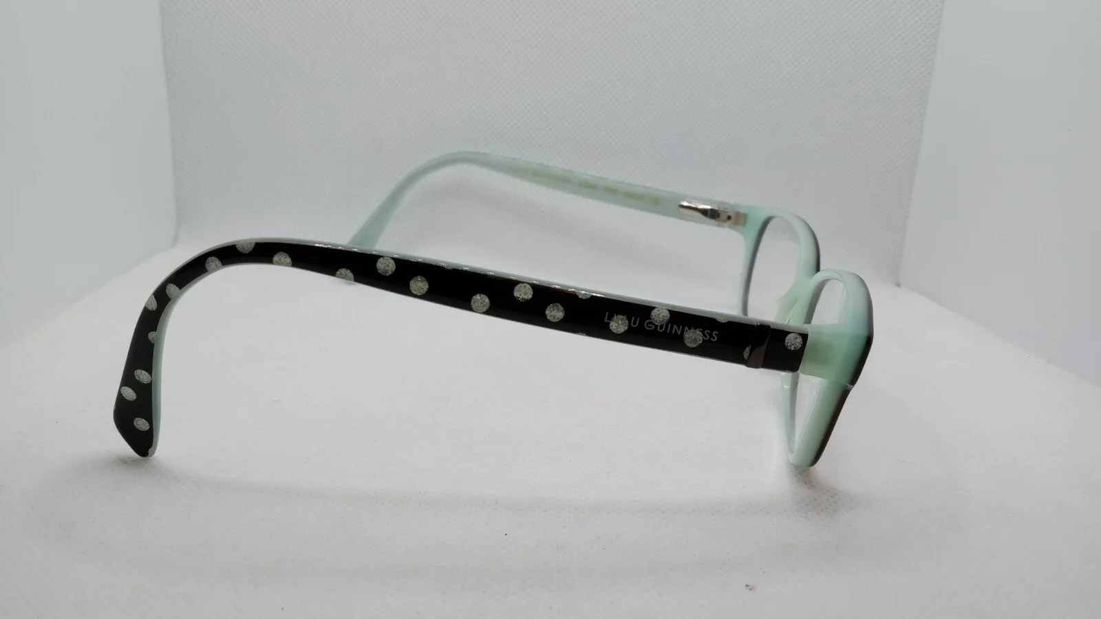 Lulu Guinness Eyeglasses Frames Black & White Polkadot Arms Tortoise Mint Green 3