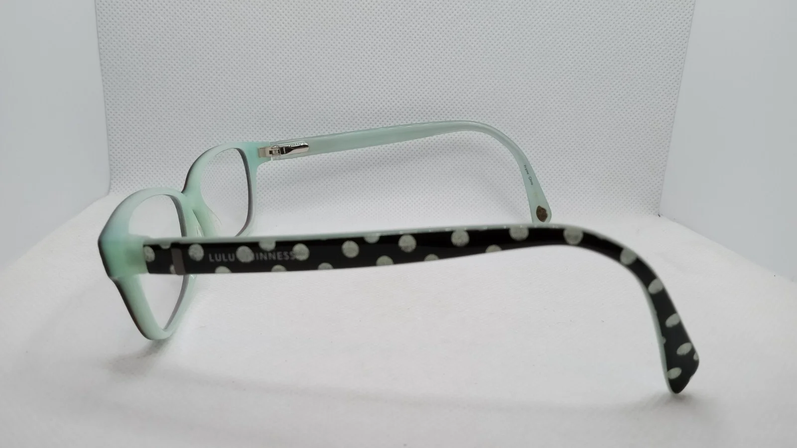 Lulu Guinness Eyeglasses Frames Black & White Polkadot Arms Tortoise Mint Green 4
