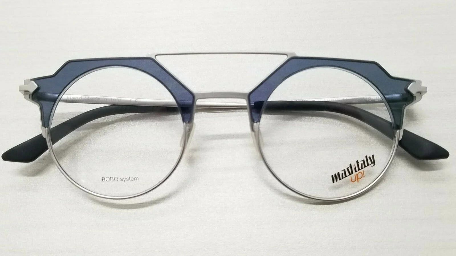 MAD ITALY UP! ORLANDO SLVR METAL ROUND DOUBLE BRIDGE EYEGLASSES FRAME 44-23-140
