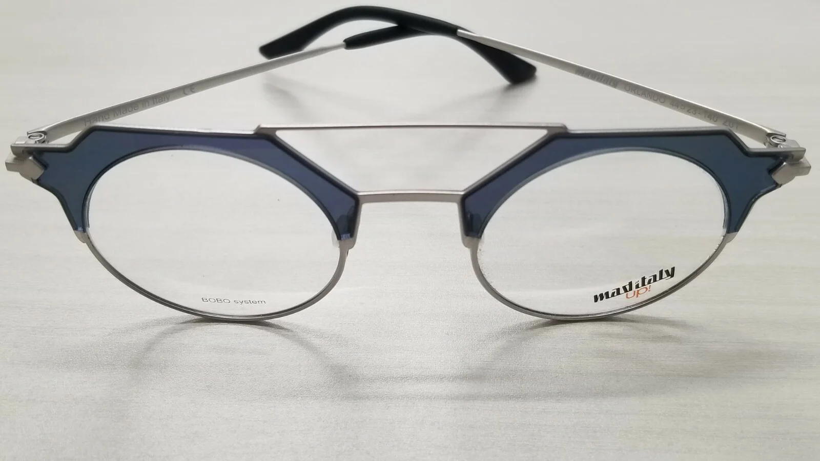 MAD ITALY UP! ORLANDO SLVR METAL ROUND DOUBLE BRIDGE EYEGLASSES FRAME 44-23-140 2