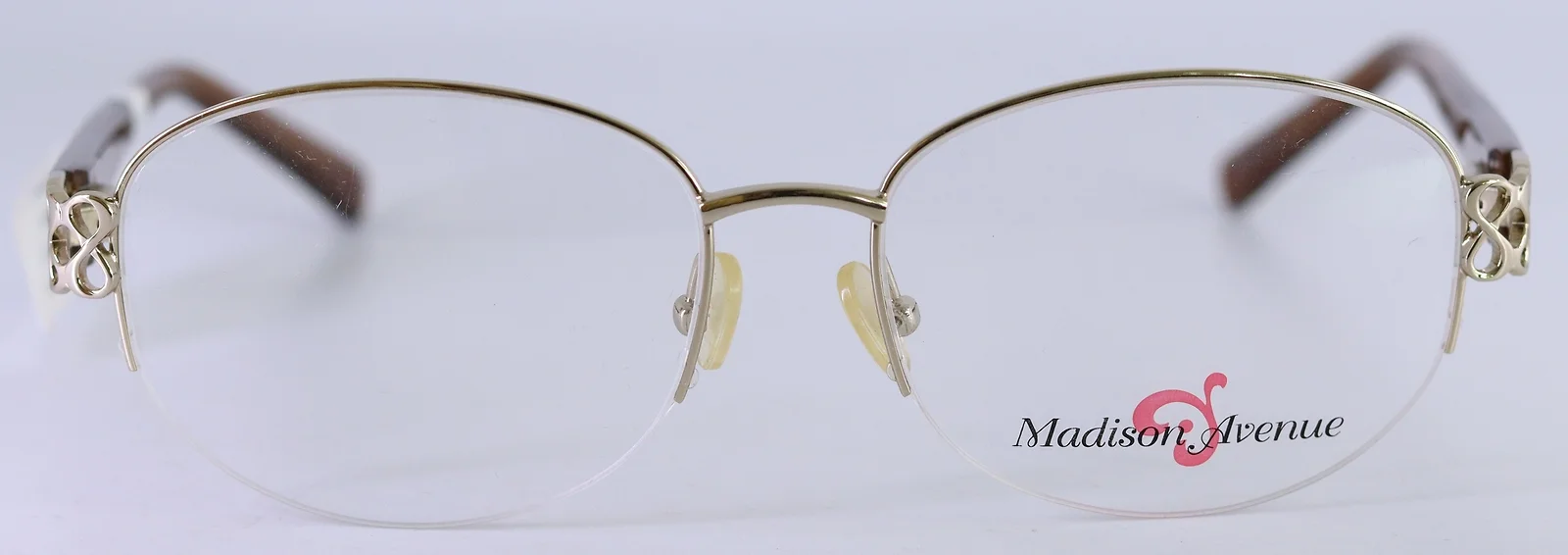 Madison Avenue MAL106 718 Shiny Gold Oval Womens Half Rim Eyeglasses 54-16-135 2