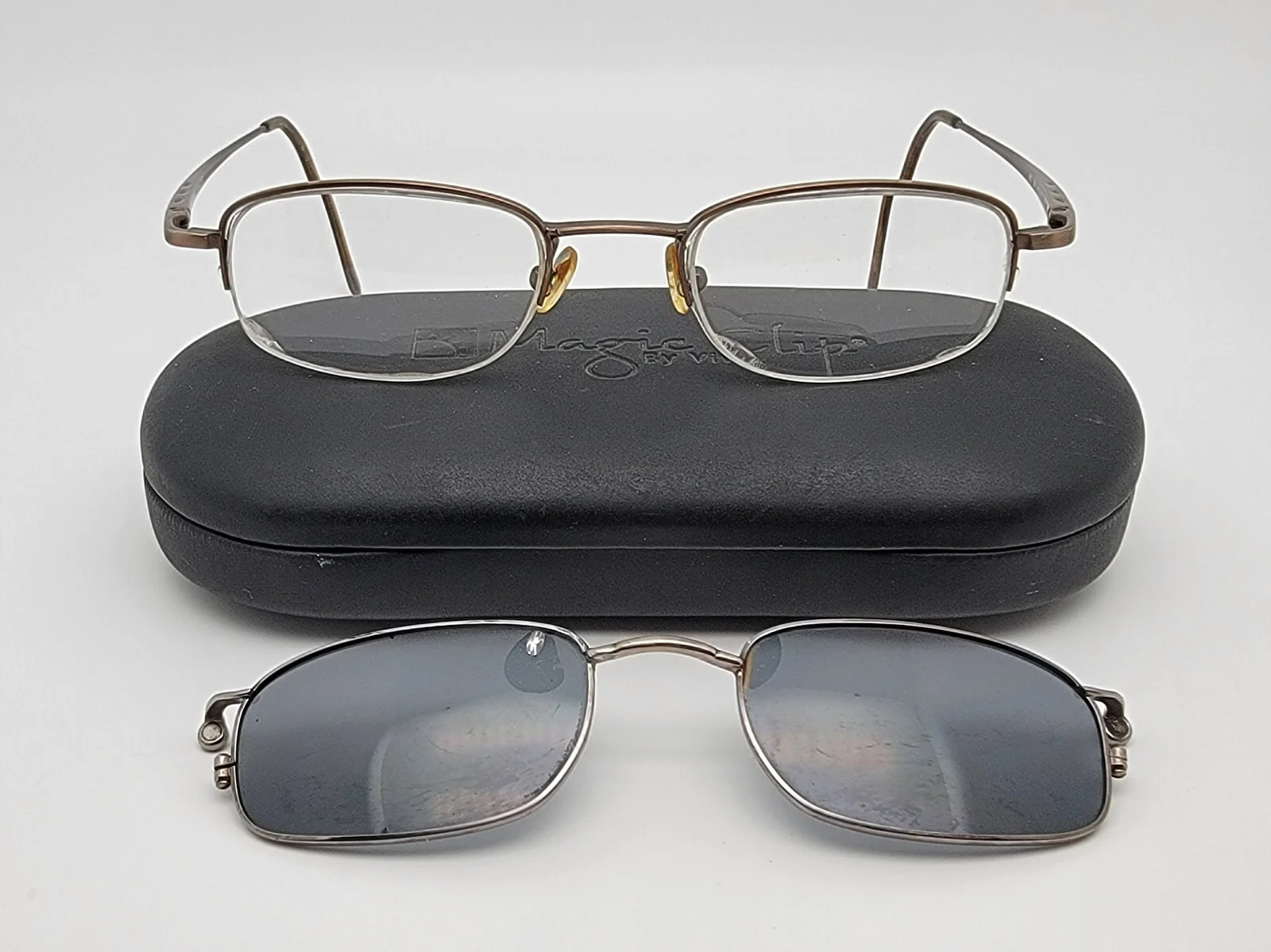 Magic Clip M252 SBRN Satin Brown Eyeglasses Frame w Polarized Clip-on Sunglasses