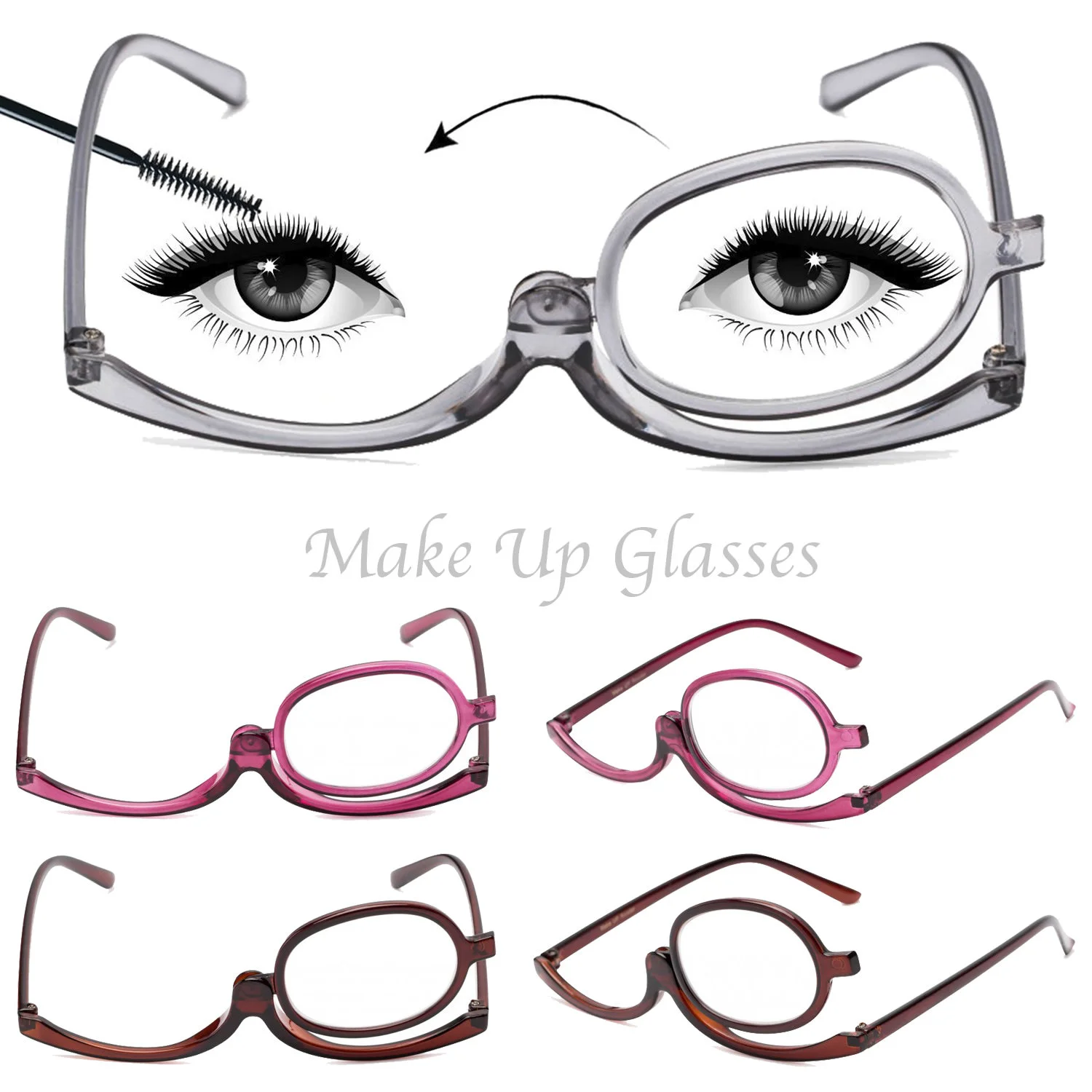 Magnifying Rotable Makeup Reading Glasses Flip Make-up Clear Eyeglasses +3.00