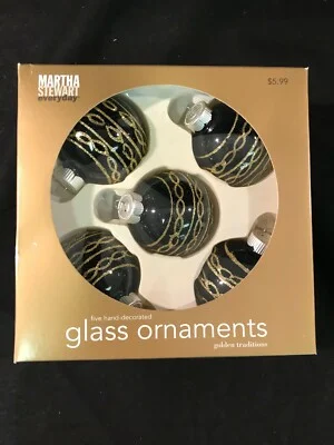 Martha Stewart Golden traditions glass ornaments set 5 in box