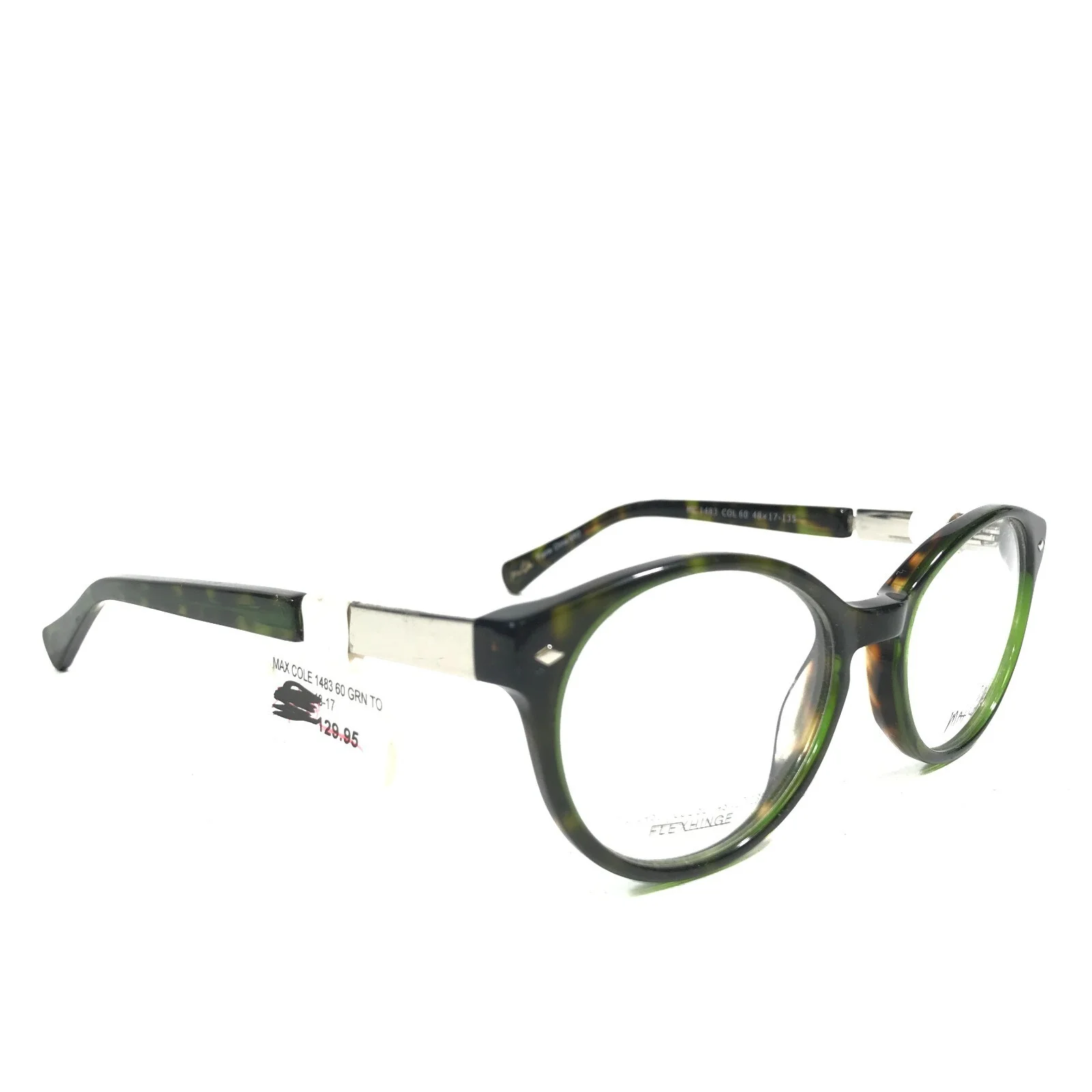 Max Cole MC 1483 COL 60 Eyeglasses Frames Green Tortoise Round 48-17-135 2