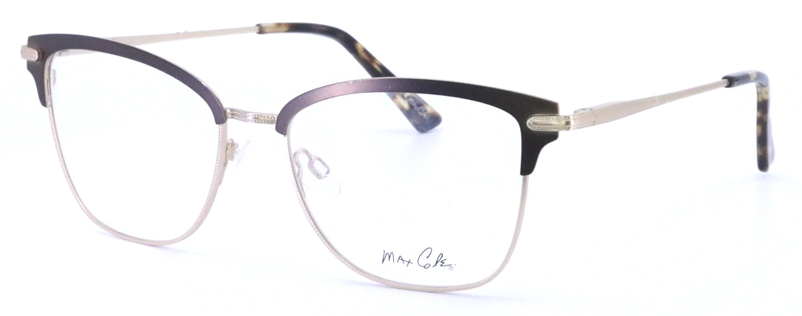 MAX COLE MC 1516 10 Brown Gold Clubmaster Metal Frame Eyeglasses 53-17-140 AS-IS