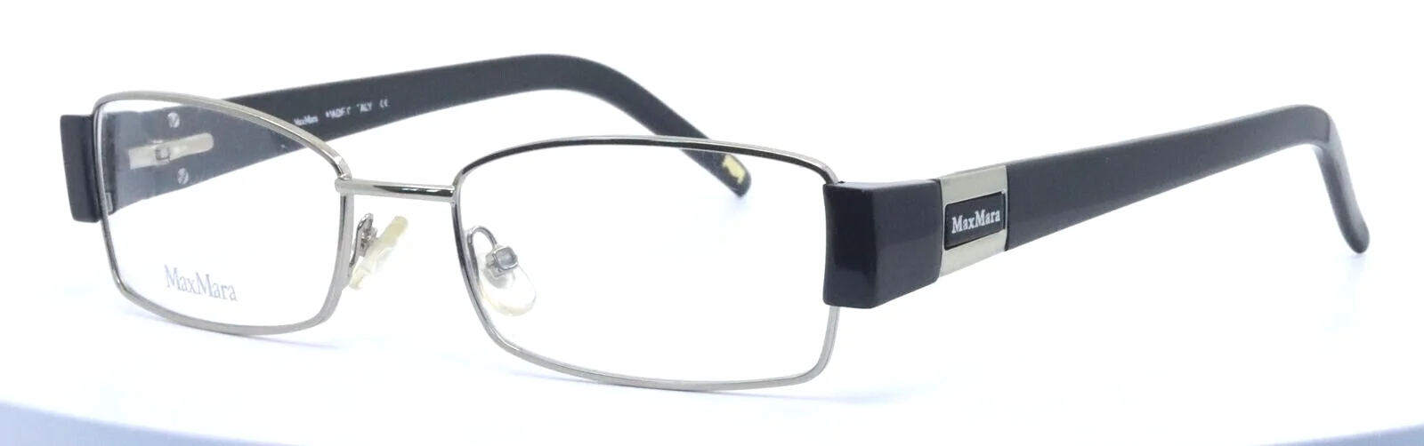 MAX MARA MM880/U 85K Silver Black Rectangle Womens Eyeglasses 51-18-135 ITALY 1