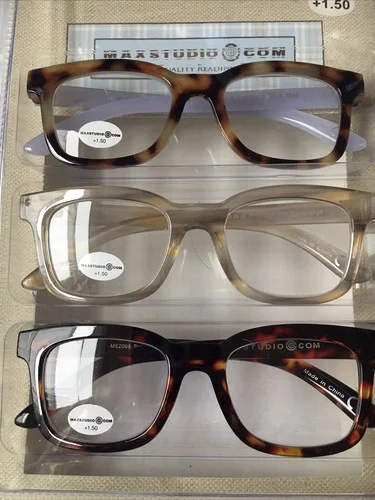 MAX STUDIO 3 PACK PREMIUM READING GLASSES READERS +2.00 NEW AUTHENTIC~