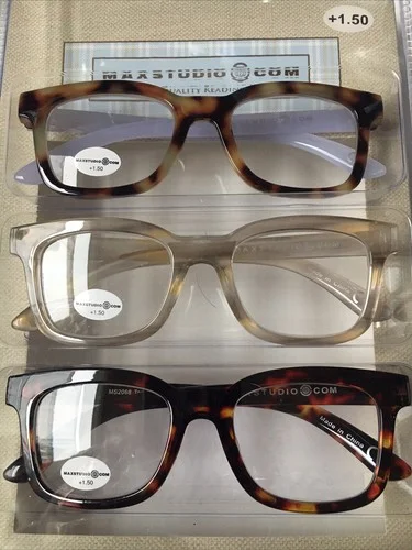 MAX STUDIO 3 PACK PREMIUM READING GLASSES READERS +2.00 NEW AUTHENTIC~ 2