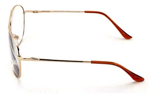 Men Aviator Progressive Clear Lens No Line Reading Glasses Tri-Focal Reader Spring Hinge (Gold, 2.50) 2