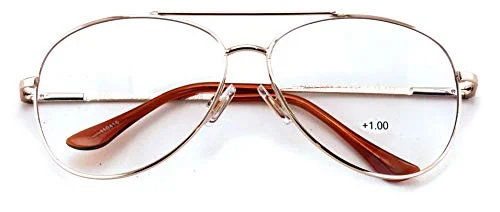 Men Aviator Progressive Clear Lens No Line Reading Glasses Tri-Focal Reader Spring Hinge (Gold, 2.50) 4
