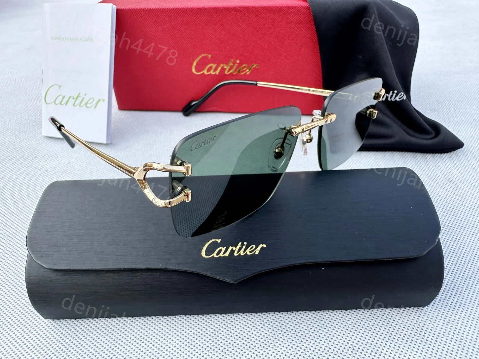 Men Cartier C De Sunglasses Rimless Glasses Green Lenses Eyeglasses 2
