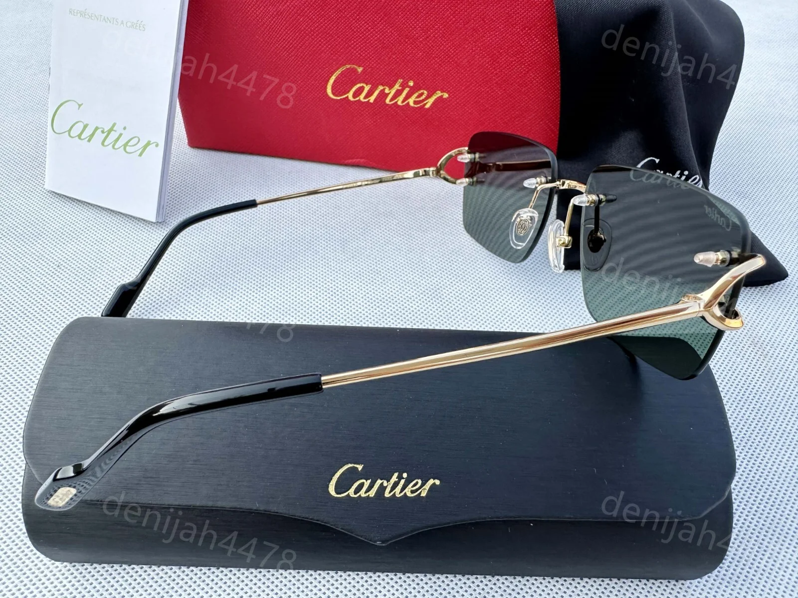 Men Cartier C De Sunglasses Rimless Glasses Green Lenses Eyeglasses 3