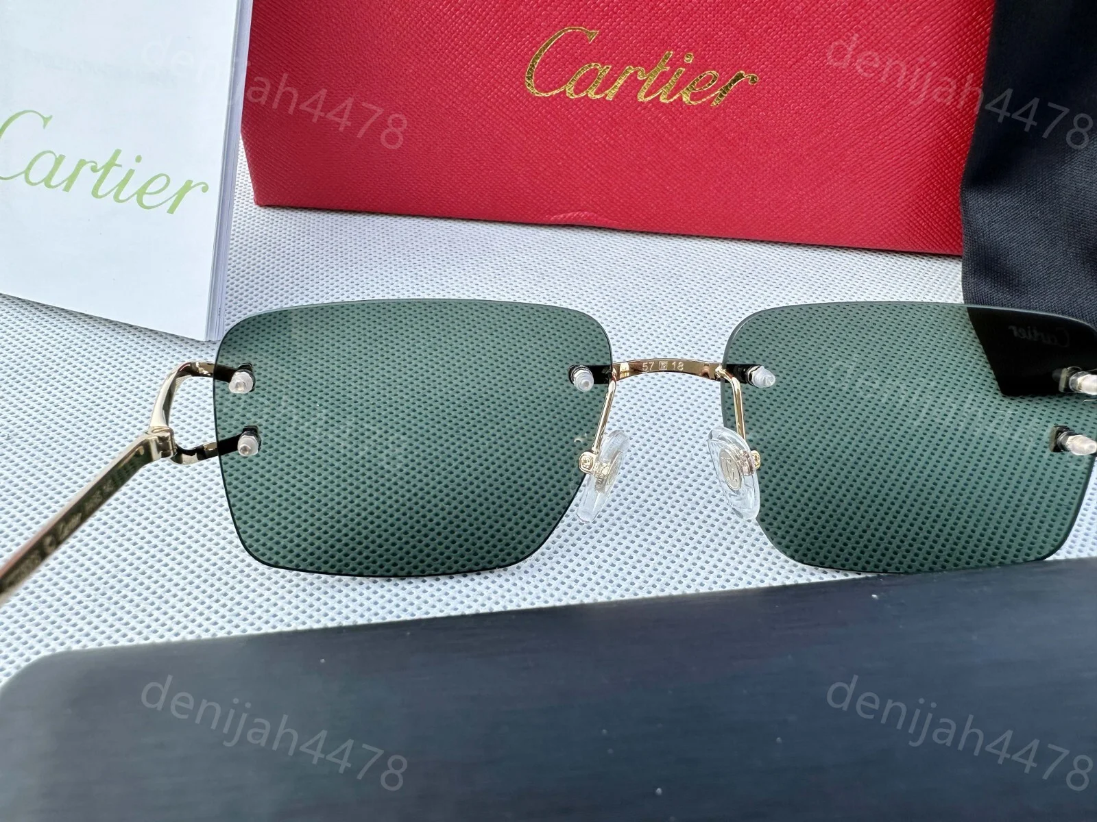 Men Cartier C De Sunglasses Rimless Glasses Green Lenses Eyeglasses 4