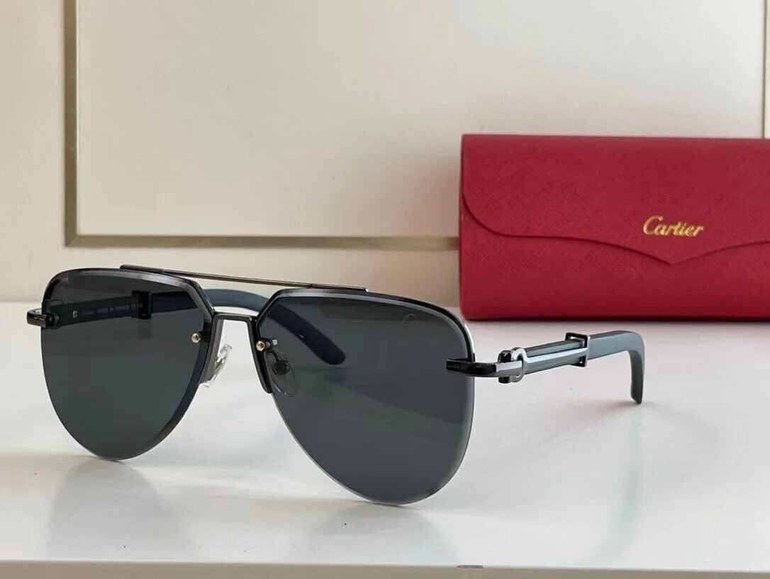 Men Cartier Rimless Wood Sunglasses Eyeglasses Gradient Black lens 145MM
