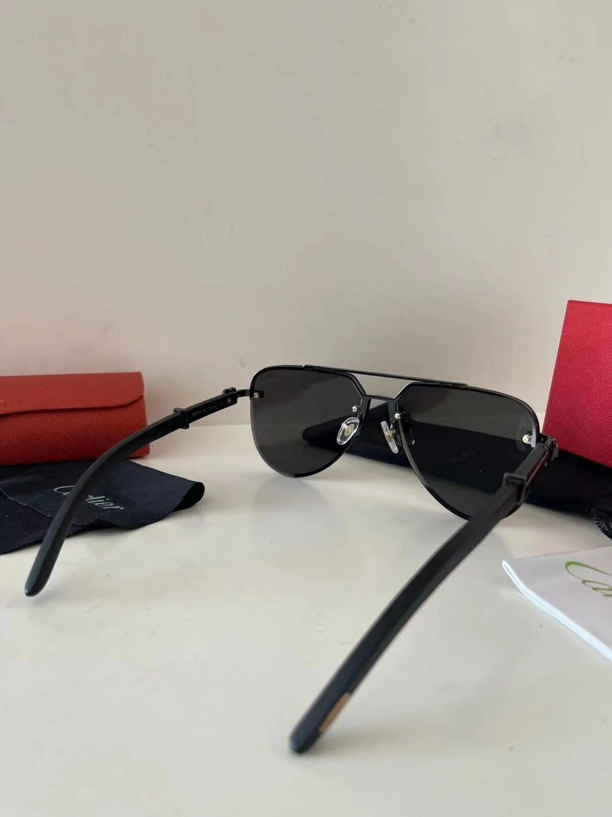 Men Cartier Rimless Wood Sunglasses Eyeglasses Gradient Black lens 145MM 3