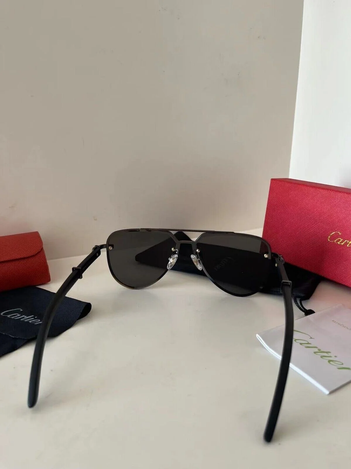 Men Cartier Rimless Wood Sunglasses Eyeglasses Gradient Black lens 145MM 4