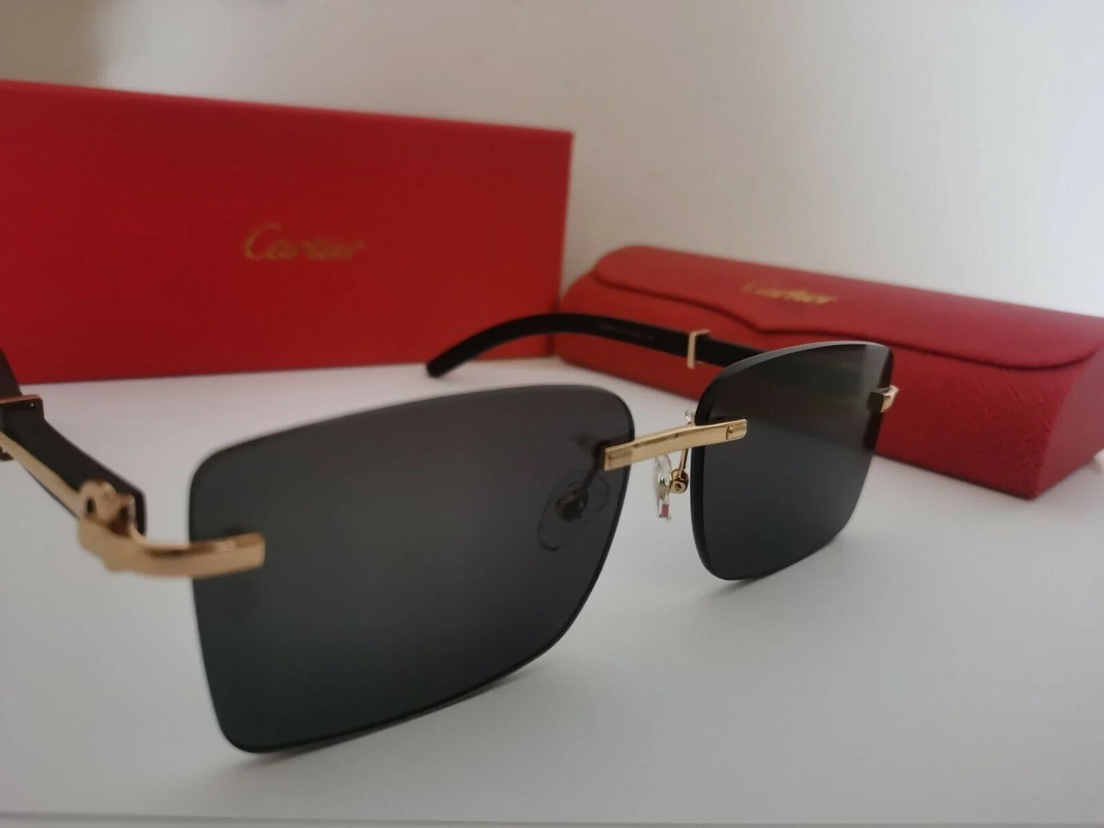 Men Cartier Sunglasses Rimless Wood Glasses Eyeglasses black Lens 145MM