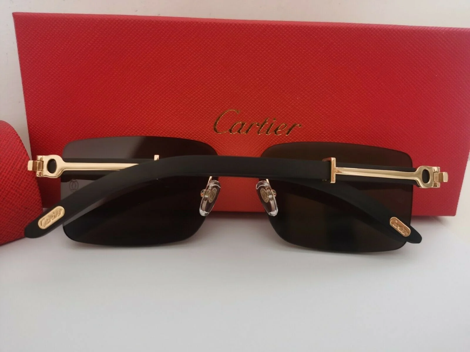 Men Cartier Sunglasses Rimless Wood Glasses Eyeglasses black Lens 145MM 2