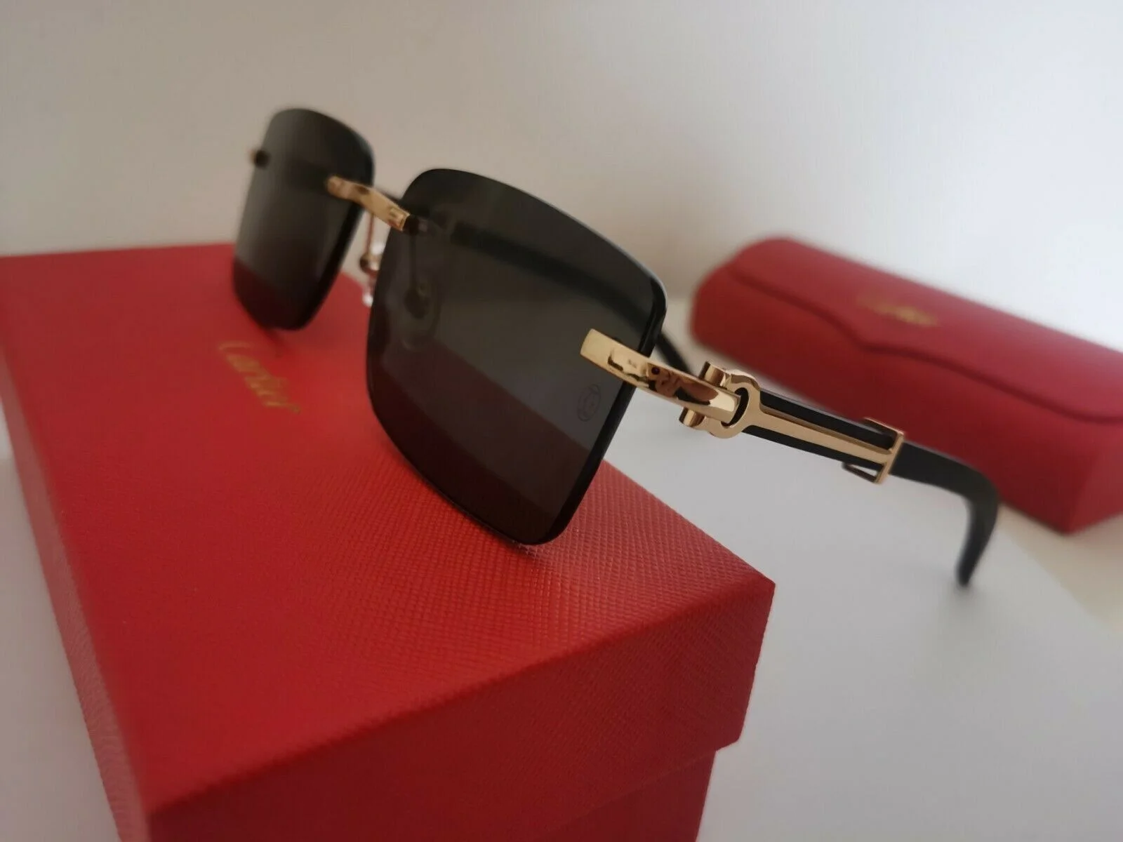 Men Cartier Sunglasses Rimless Wood Glasses Eyeglasses black Lens 145MM 3
