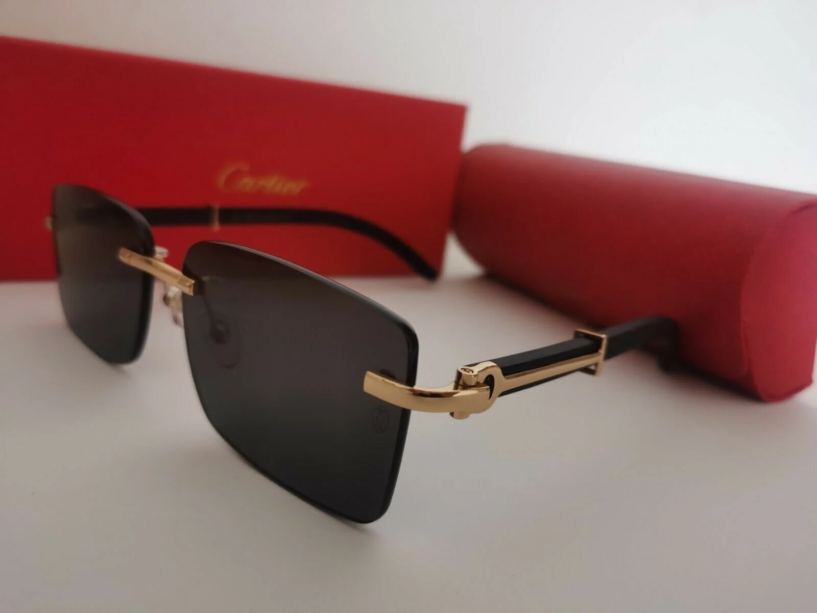 Men Cartier Sunglasses Rimless Wood Glasses Eyeglasses black Lens 145MM 4