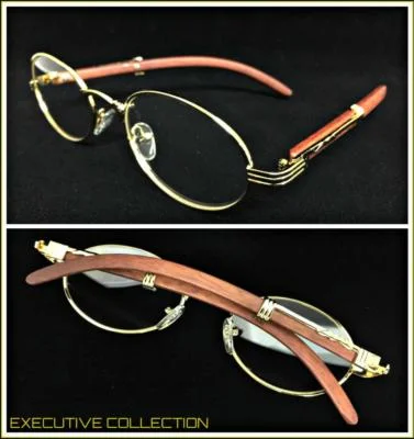 Men Classy Elegant Exotic Sophisticated Clear EYE GLASSES Oval Gold Wooden Frame